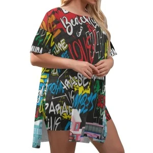 Bermuda Graffiti (Black) Women's Split Top  Shorts Set 