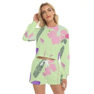 Bermuda Floral (green) Women's Long sleeve top and shorts set 