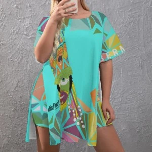 Bermuda Gombey Ayo! (Teal) Women's Split Top  Shorts Set 