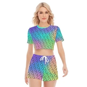 Bermuda Map Repeat- Women's Casual Shorts Set (Multicolor) 