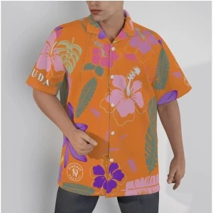Bermuda Foral- Button Up Hawaiian Shirts (Unisex) (Orange) 