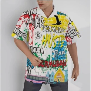 Bermuda Graffiti- Button Up Hawaiian Shirts (Unisex) (White) 