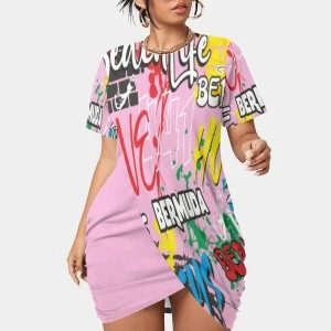 Bermuda Graffiti Hem Dress  (Pink)