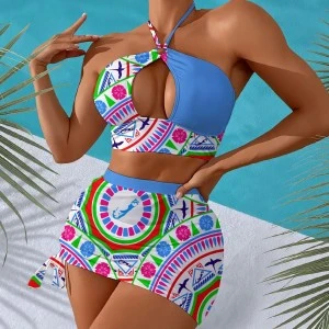 Bermuda Moongate  - Women's Halter Top & Skirt Two Piece Swimsuit