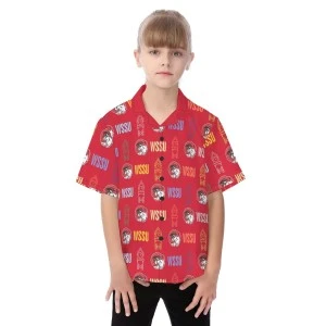 CLOCKTOWER- WSSU-INSPIRED- KIDS HAWAII BUTTON UP SHIRT (RED)