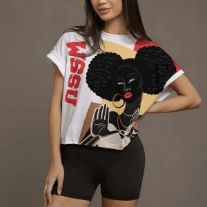 WSSU-INSPIRED CARTOON CROP OPEN BACK SHIRT