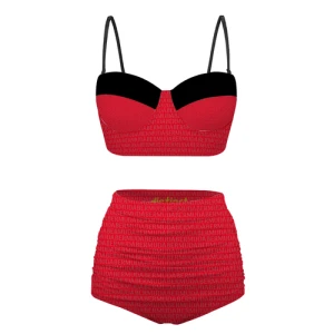 Bermuda Repeat- Women's High Waisted Two Piece Swimwear (Red/Black)