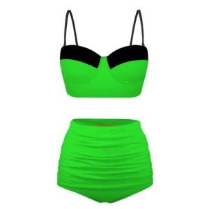 Bermuda Repeat- Women's High Waisted Two Piece Swimwear (Green/Black)