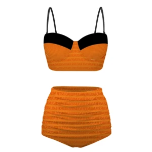 Bermuda Repeat- Women's High Waisted Two Piece Swimwear (Orange/Black)