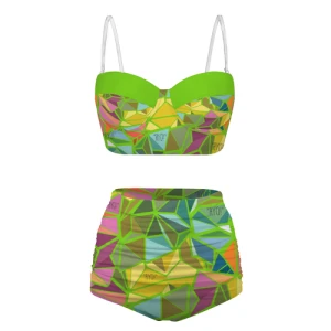 Bermuda Gombey Ayo! - Women's High Waisted Two Piece Swimwear (Green)