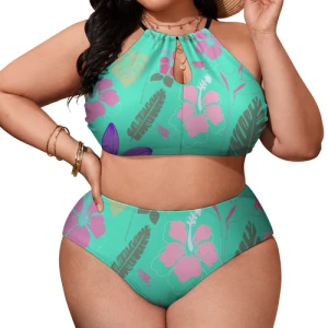 Bermuda Floral - Women's Two Piece Bikini Swimsuit (Aqua)