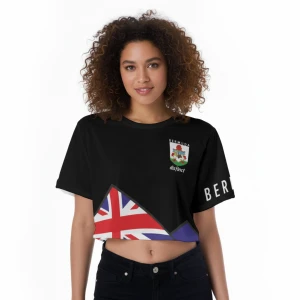 BERMUDA DISTINCT (FLAG DESIGN) - WOMEN'S CROP T-SHIRT (BLACK)