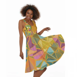 Bermuda Gombey Ayo! - Women's Flare Sleeveless Dress (Orange)