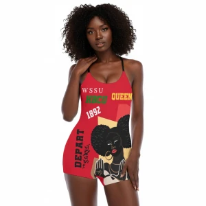 WSSU CARTOON BODYSUIT (RED WITH BLACK STRAPS)