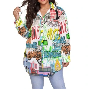 Bermuda Graffiti - Women's Long Sleeve Blouse (Plus Size)