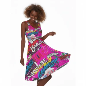 Bermuda Graffiti Flare Dress (Pink)