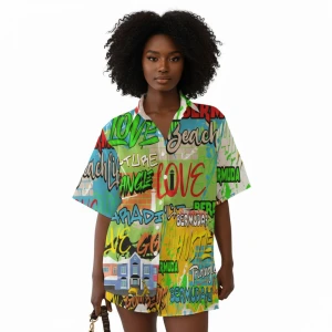 Bermuda Graffiti Women's Shirt Suit (Pastel Blue)