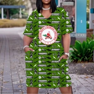 Bermuda Christmas Women's V-Neck Dress (green)