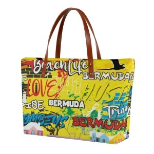 Bermuda Graffiti (Mustard) - Women's Tote (Beach Bag) 