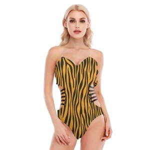 Bermuda Zebra- One Piece Sexy Side Straps Swimsuit (Orange) 