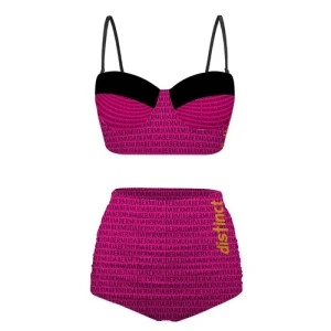 Bermuda Repeat- Women's High Waisted Two Piece Swimwear  (Pink/Black)