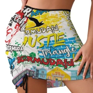 Bermuda Graffiti Swim Mesh Coverup Skirt (White)