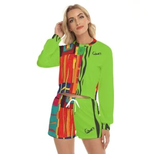 Bermuda African Print - Women's Long Sleeve Shorts Set (Green)