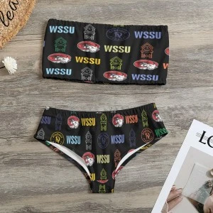 WSSU-INSPIRED CLOCKTOWER -Women's Sexy Tube Two-Piece Swimsuit (Black) 