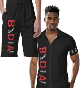 Bermuda Sport Button Up & Shorts Set (Black & Red) 