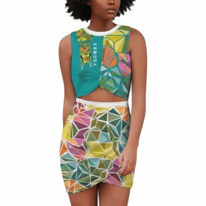 Bermuda Gombey AYO! Women's Sleeveless Wrap Dress (Aqua)