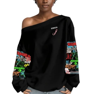 Bermuda Graffiti Off Shoulder Sweatshirt (Black)